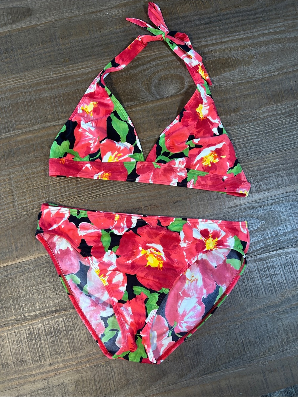 Vintage 90s Newport News Watercolor Tropical Floral Bikini Set | Women's Size 14